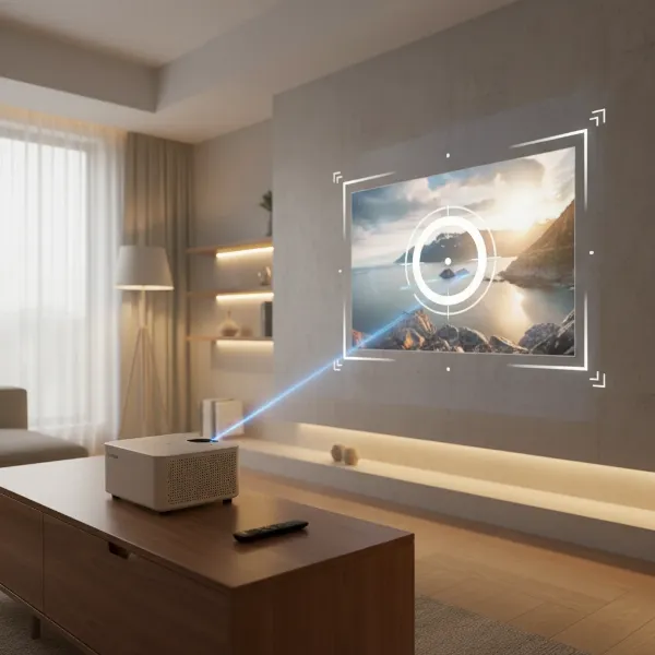 Dangbei Atom automatically correcting projected image on an uneven surface.