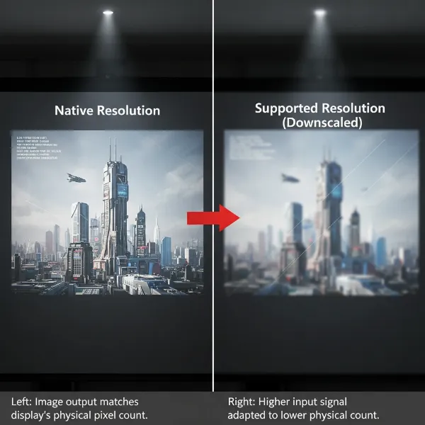 visual comparison of native vs supported resolution on projector screen