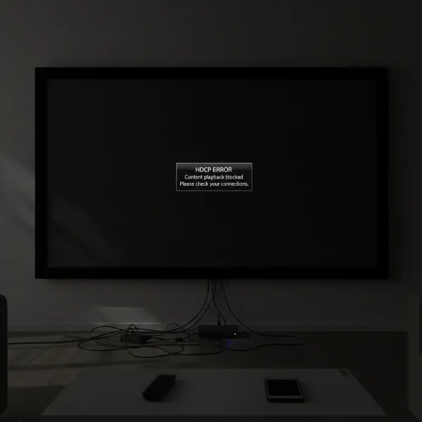 A projector displaying a black screen with an error message, representing a common streaming issue