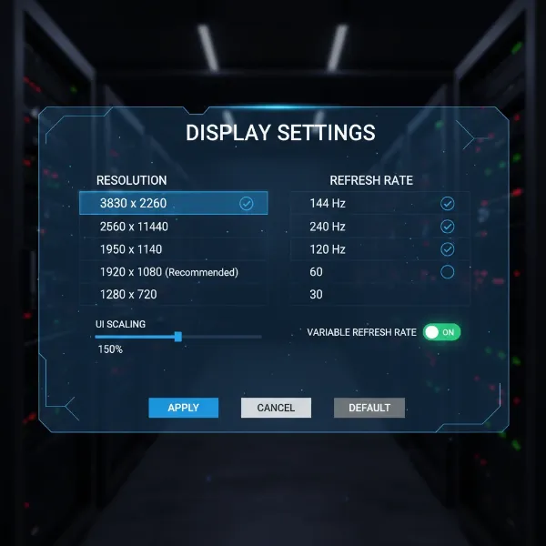 A user navigating settings menu on a gaming console or computer to adjust display output.